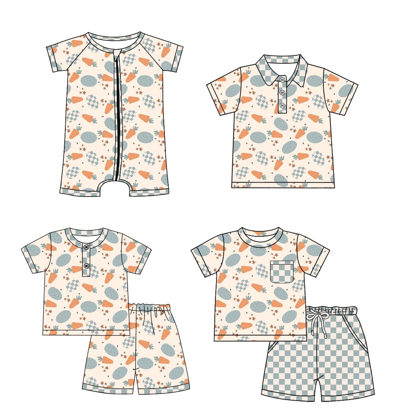 Baby Boy Easter Eggs Carrots Sibling Romper Shirt Set ( Moq 5 Each Style ) 1.10