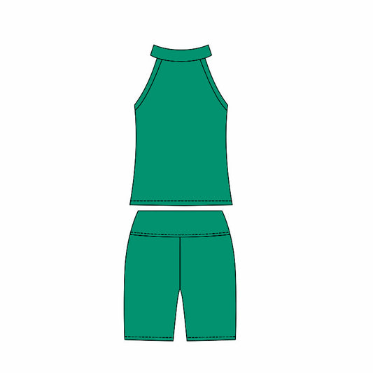 ( Moq 10 ) Baby Girl Green Sleeveless Activity Wear Vest Tops Biking Shorts Yoga Set