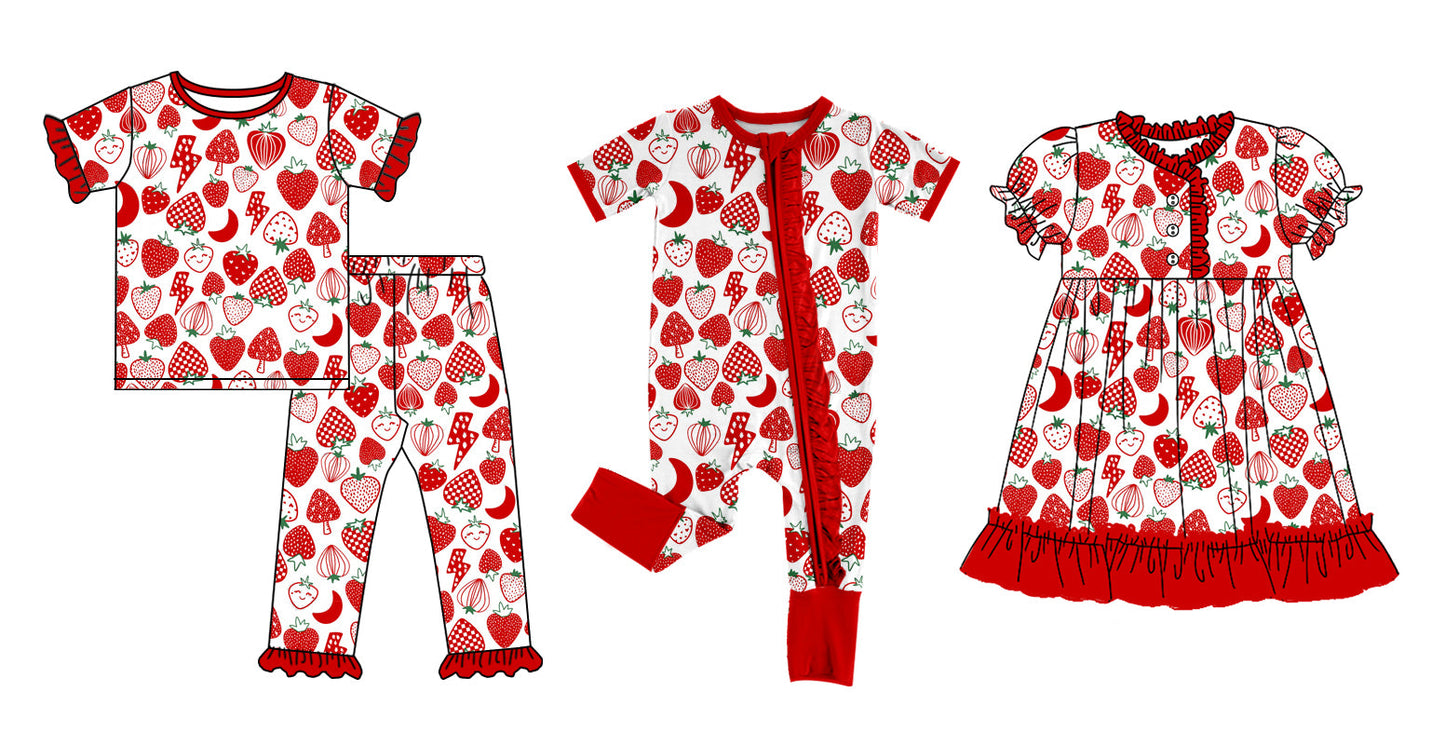 Baby Girl Short Sleeves Strawberry Sibling Romper Dress Set ( Moq 5 Each Style ) 12.21