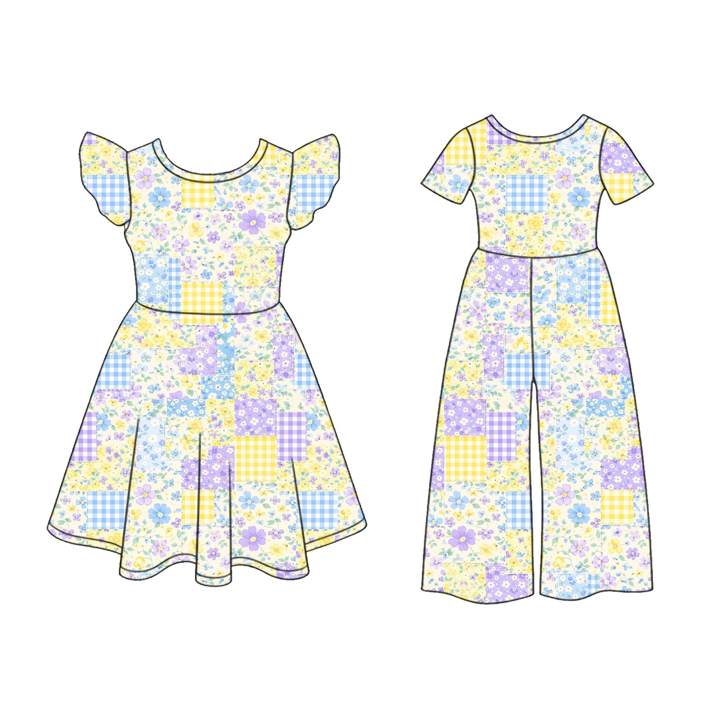 ( Moq 5 Each Style ) Sibling Baby Girls Kids Short Sleeves Flower Plaid Dress Jumpsuit Clothes