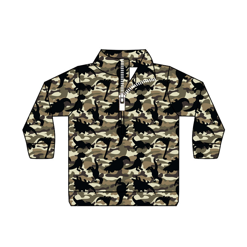 Baby Boy Kids Long Sleeves Dinosaurs Camo Zipper Shirt Tops