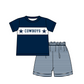 ( Moq 5 ) Baby Boys Toddler Navy Short Sleeves Shirt Stripes Shorts Team Summer Set