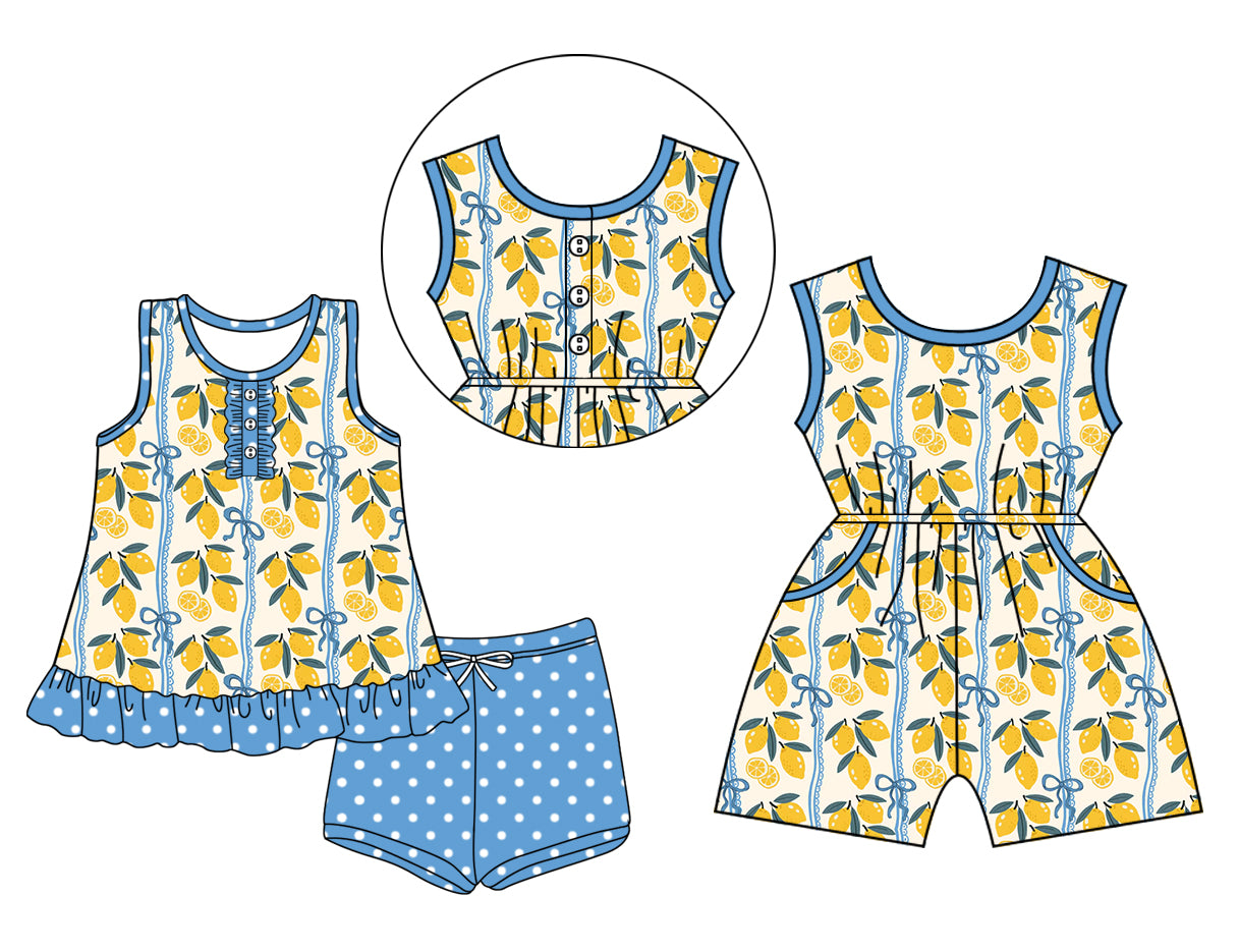 ( Moq 5 Each Style ) Sibling Baby Girls Kids Lemons Jumpsuit Set Summer Clothes