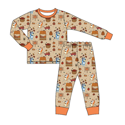 Baby Boy Long Sleeves Pumpkin Dogs Fall Shirt Pants Set Pajamas