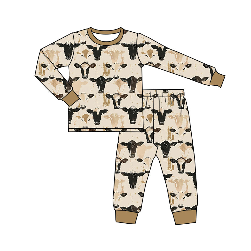 Baby Boy Long Sleeves Western Cow Shirt Pants Pajamas Set