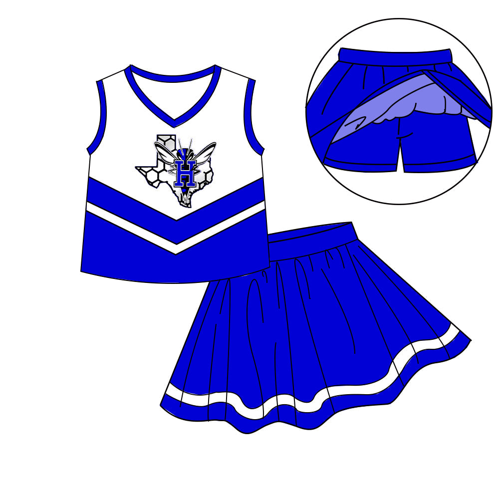 ( Moq 5 each style ) Baby Boy Girl Team Cheer Blue Bows Sibling Shirt Dress Set 8.2