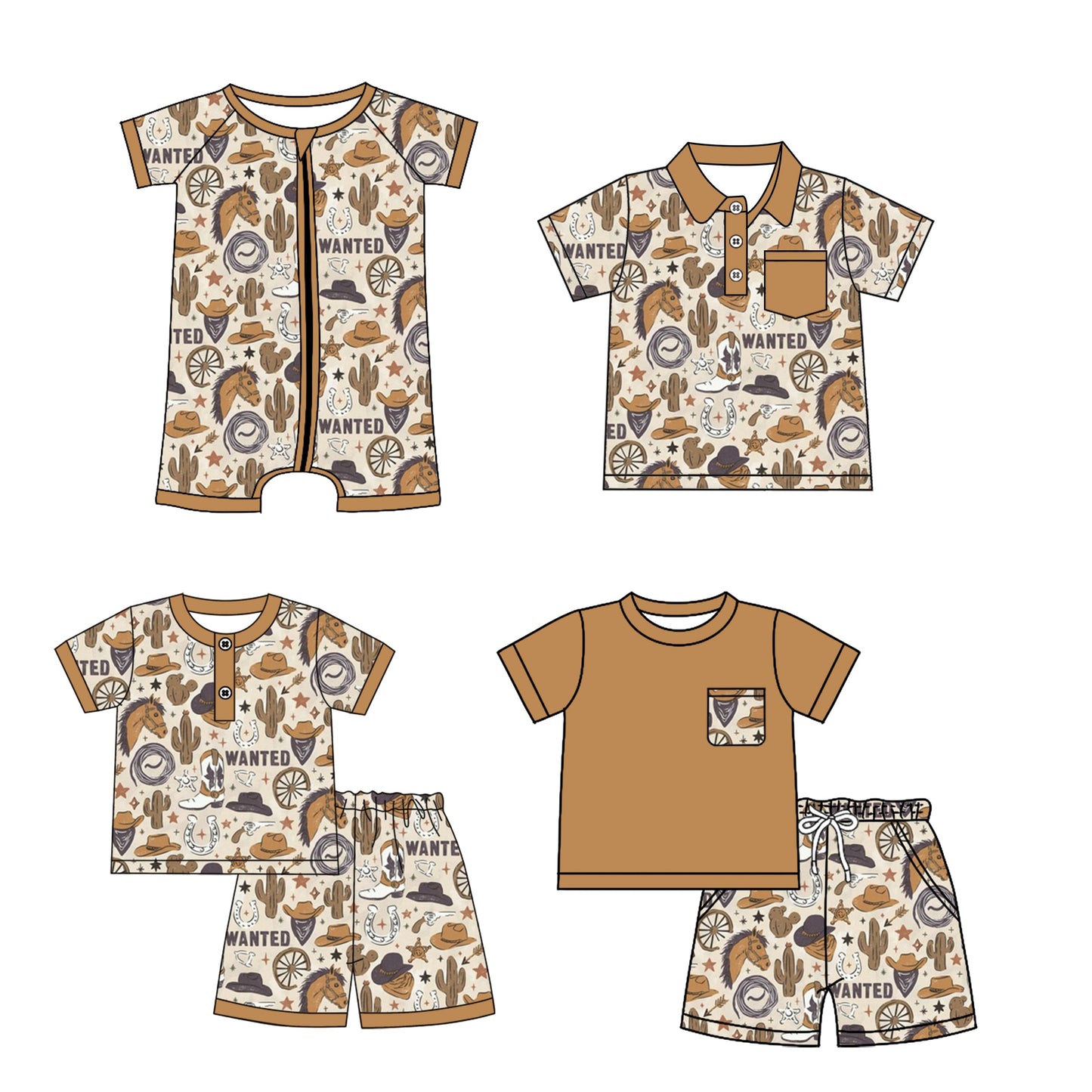 Baby Boy Short Sleeves Western Sibling Romper Shirt Set ( Moq 5 Each Style ) 2.28