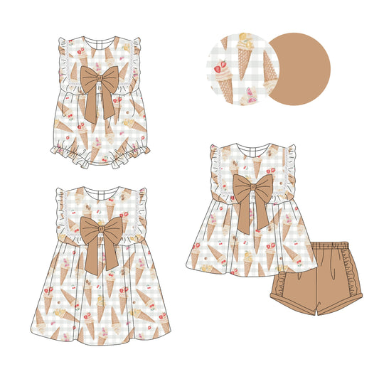 ( Moq 5 Each Style ) Baby Girl Ice Cream Bows Sibling Romper Dress Set 3.28