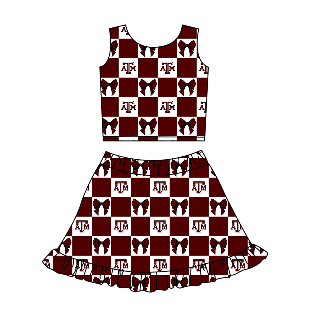 ( Moq 5 Each Style ) Baby Girls Kids Toddler ATM Bows Plaid Tops Shorts Ruffle Skirt Team Set