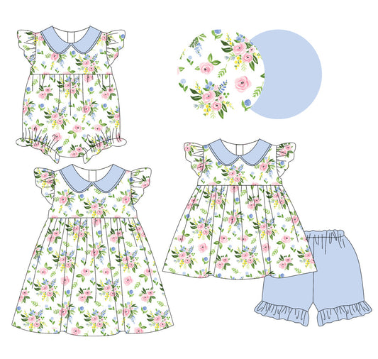 Baby Girl Flower Blue Sibling Romper Dress Set ( Moq 5 Each Style ) 1.13
