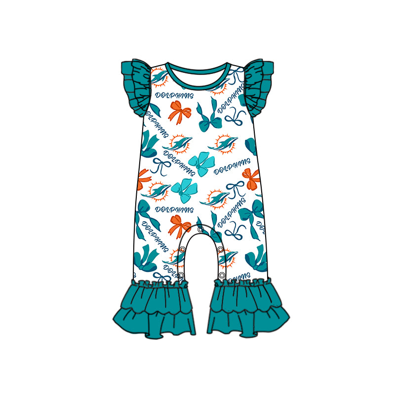 ( Moq 5 each style ) Baby Girl Toddler Team Bows Sibling Green Romper Dress Set 7.12