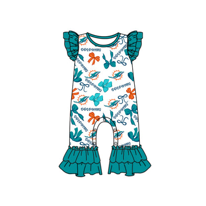 ( Moq 5 each style ) Baby Girl Toddler Team Bows Sibling Green Romper Dress Set 7.12