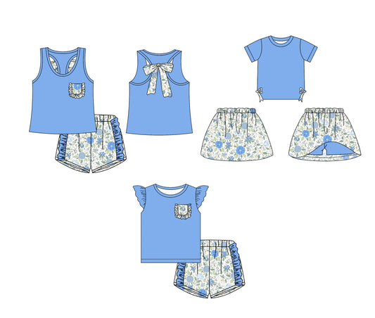 Baby Girl Blue Flower Summer Sibling Set ( Moq 5 Each Design ) 12.14