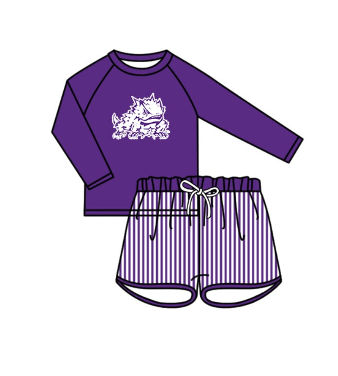 ( Moq 5 Each Style ) Baby Boys Girls Kids Team Sibling Jumpsuits Purple Sets Swimsuits