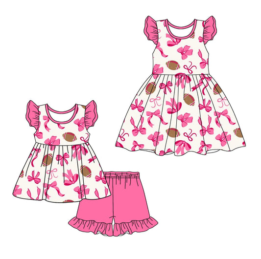 Baby Girl Short Sleeves Football Bows Sibling Dress Set ( Moq 5 Each Style ) 12.18