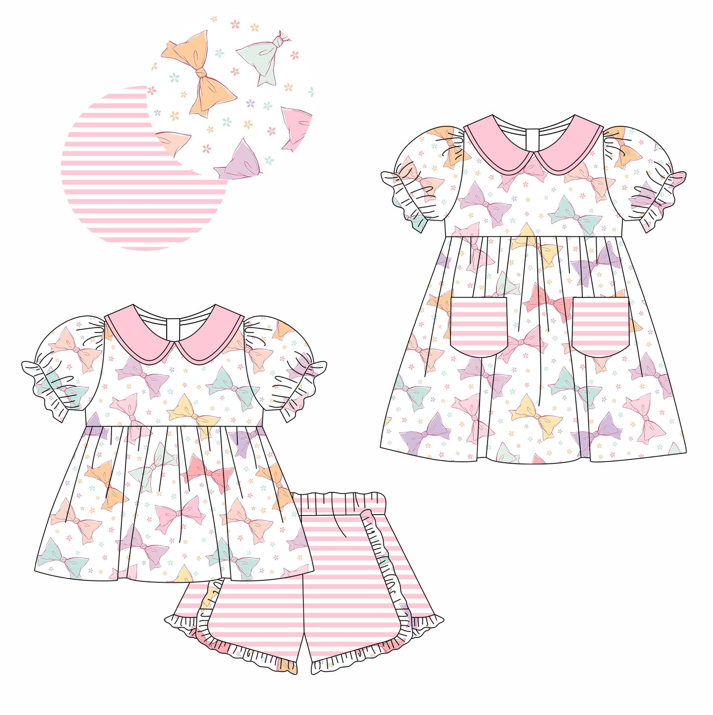 Baby Girl Short Sleeves Bows Sibling Dress Clothes Set ( Moq 5 Each Design ) 12.3