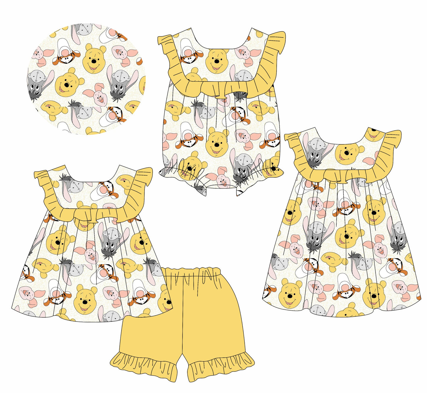 Baby Girl Cartoon Animals Bears Ruffle Sibling Romper Dress Set ( Moq 5 Each Style ) 2.12