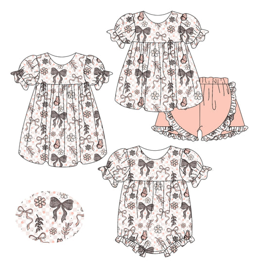 Baby Girl Short Sleeves Bows Flower Sibling Romper Dress Set ( Moq 5 Each Style ) 2.15