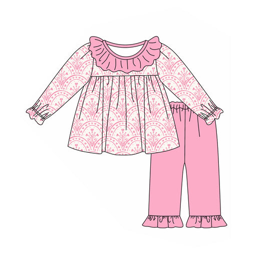 Baby Girl Toddler Long Sleeves Floral Tops Pink Pants Set