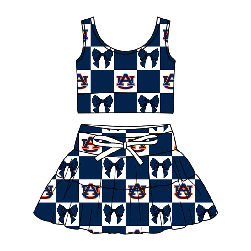 ( Moq 5 Each Style ) Baby Girls Kids Toddler Sleeveless AU Bows Plaid Tops Shorts Skirt Team Set