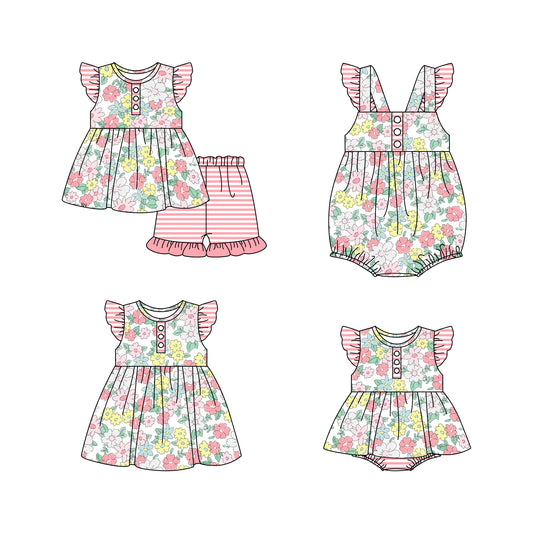 Baby Girl Flower Sibling Romper Dress Clothes Set ( Moq 5 Each Design )