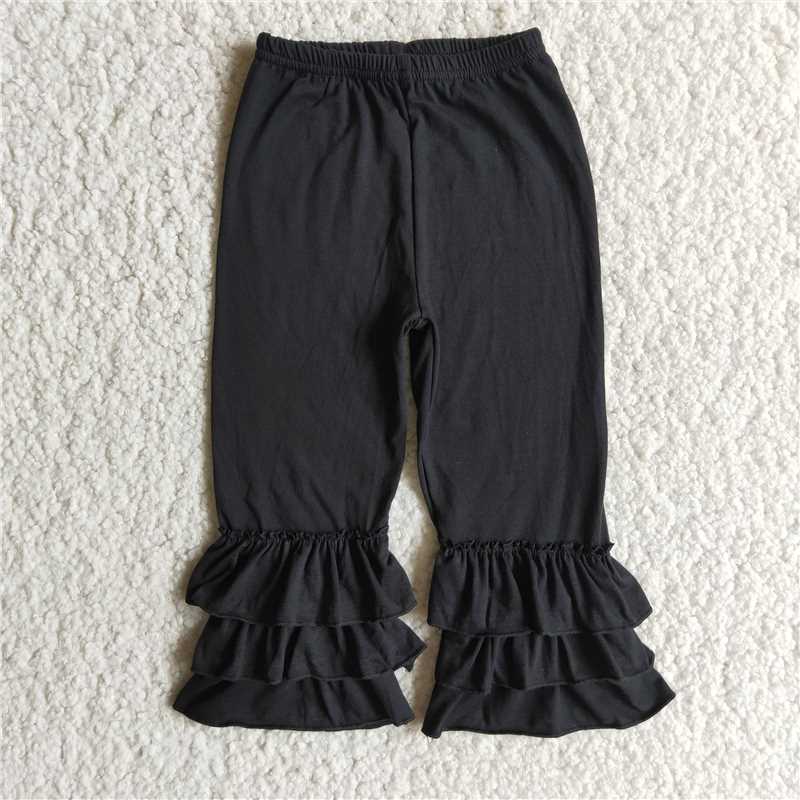 C6-12 Baby Girl Black Ruffle Cotton Pants