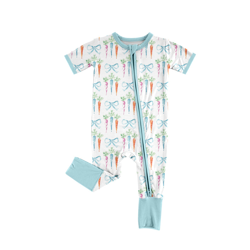 Baby Boy Short Sleeves Carrots Bows Zipper Romper