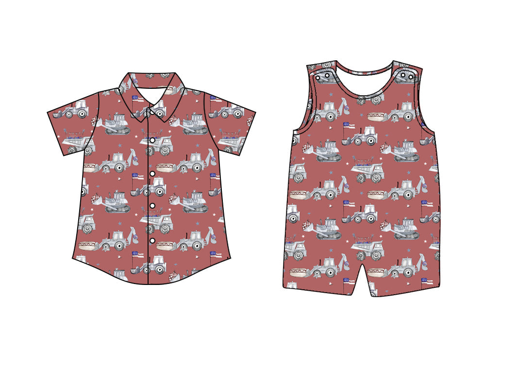 Baby Boy Trucks Sibling Romper Shirt ( Moq 5 Each Style ) 12.27