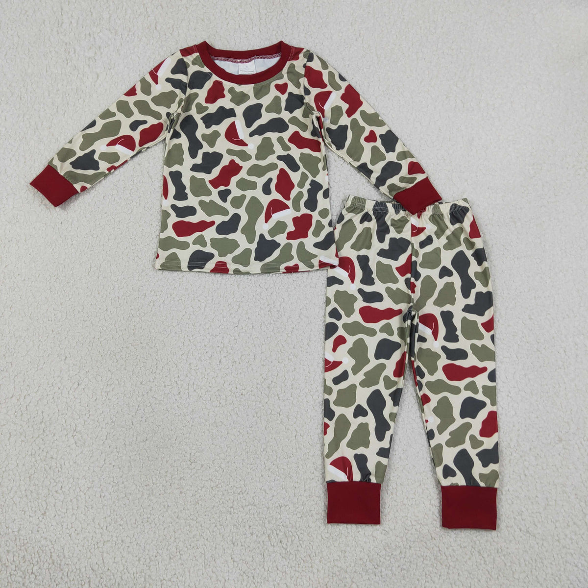 Baby Boys Kids Long Sleeves Green Red Camo Shirt Pants Set Pajamas Christmas Clothes RTS