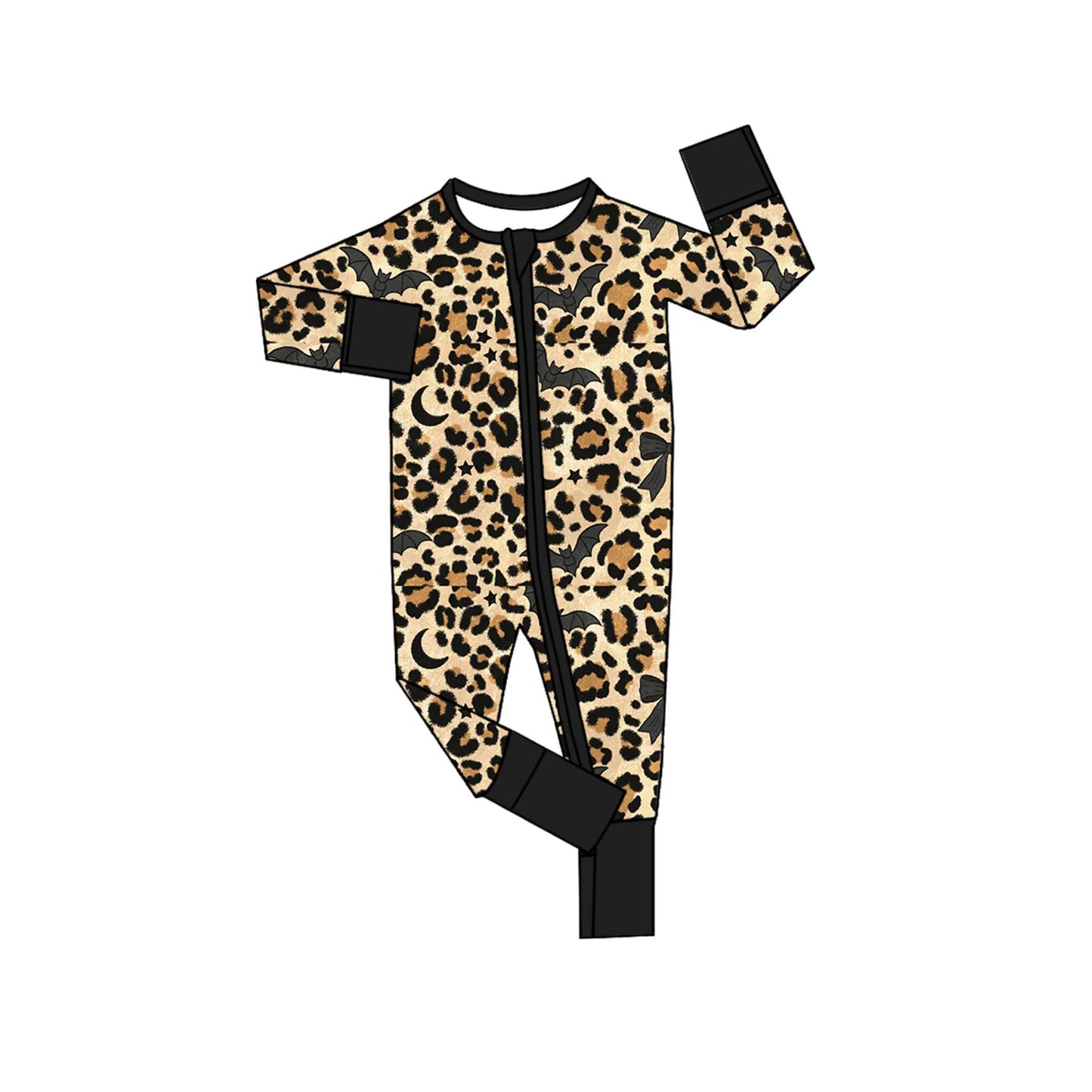 ( Moq 5 ) Preorder Baby Girls Infant Bats Leopard Halloween Zipper Footie Sleeper Romper Clothes