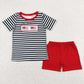 Baby Boy Girl Flag July 4th Embroidery Flags Sibling Romper Dress Set