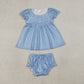 Baby Girls Short Sleeves Embroidery Bows Stripes Tops Bummie Shorts Set RTS