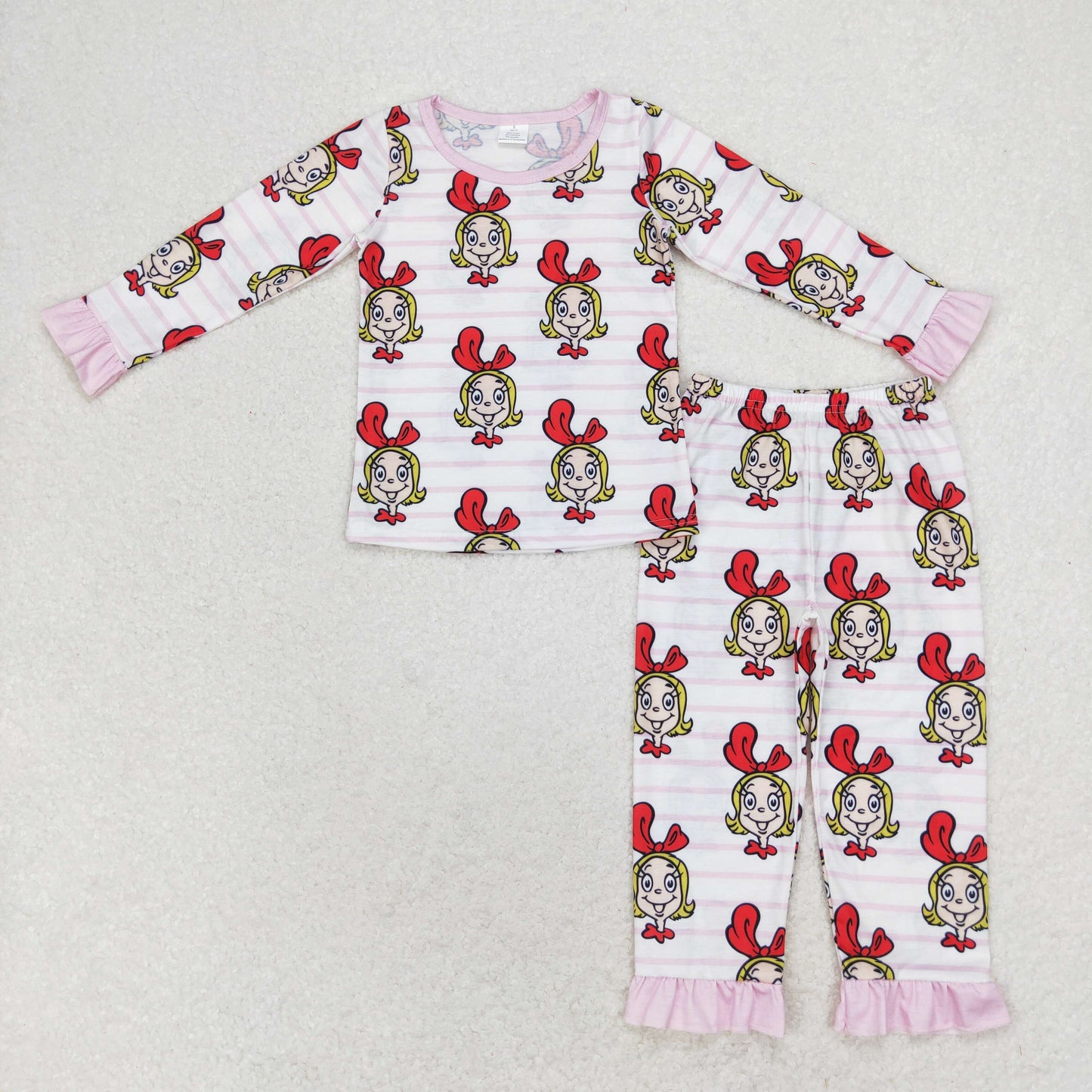 Baby Girl Long Sleeve Face Shirt Pants Bamboo Pajamas Pink Set