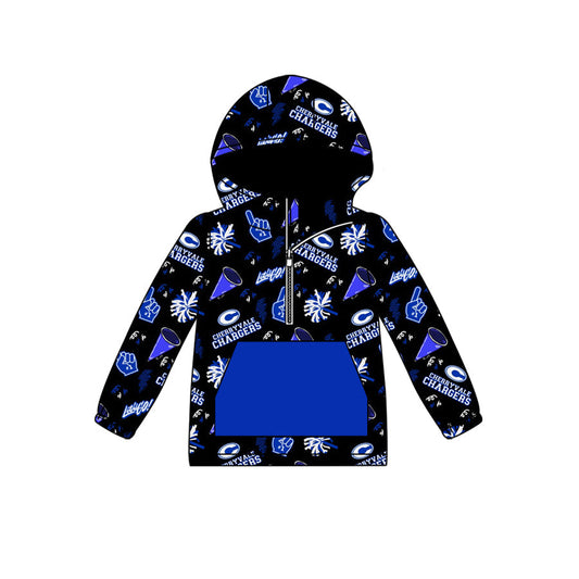 Baby Kids Long Sleeves Hoodie Blue Pocket Zipper Team Shirt Moq 5