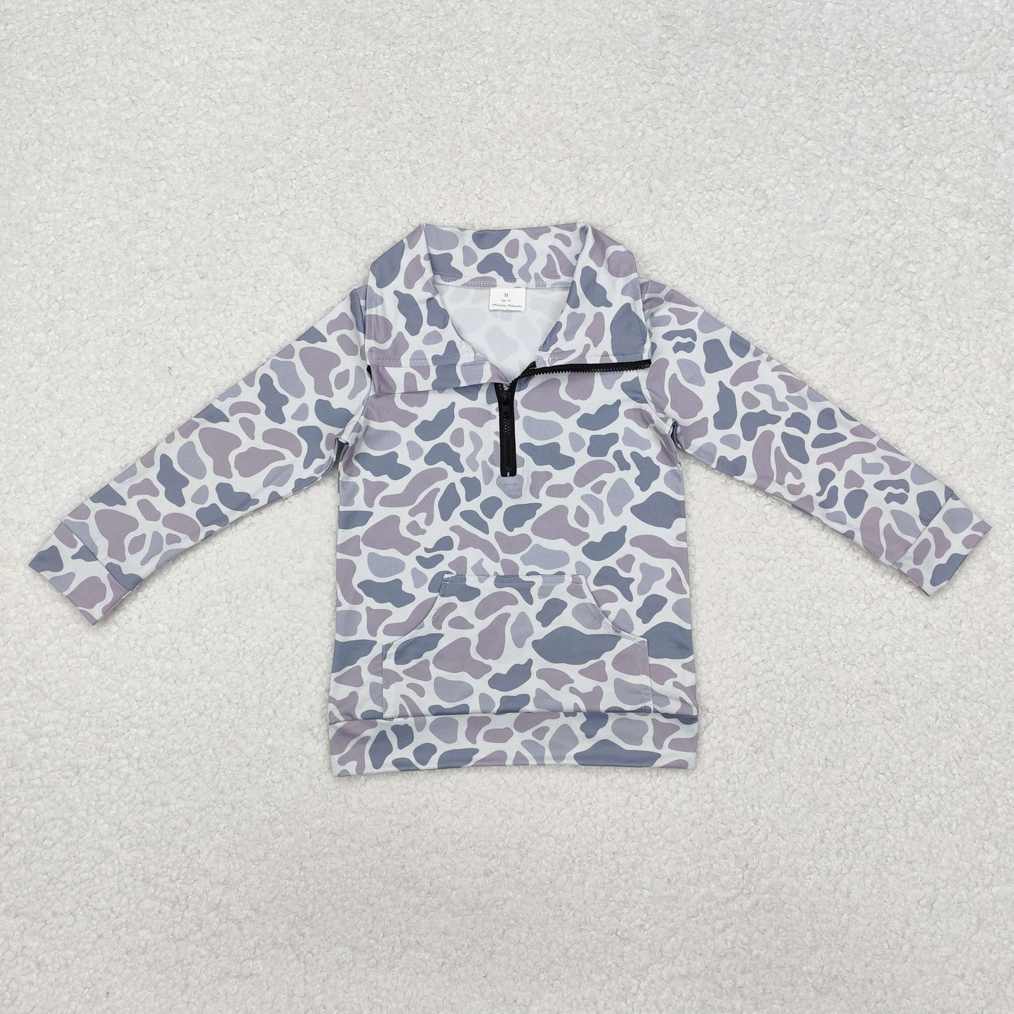 Baby Boy Long Sleeves Pocket Pullover Grey Camo Zipper Shirt