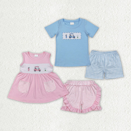 Baby Boy Girl Embroidery Golf Carts Sibling Clothes Outfit RTS