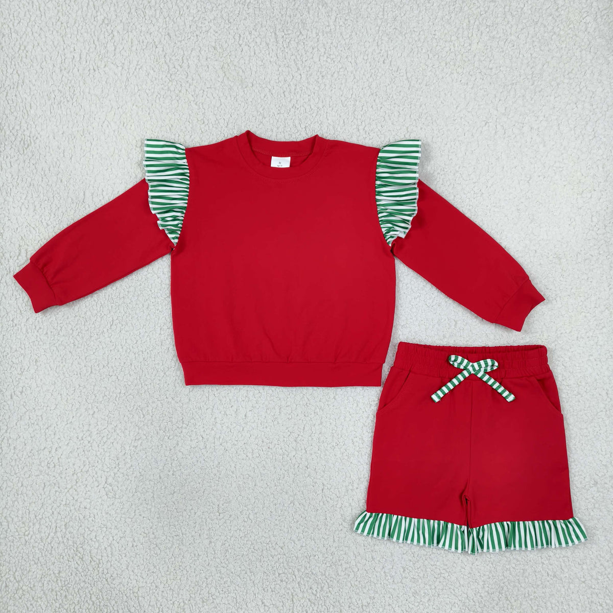 Sibling Baby Girls Kids Long Sleeves Shirts Pockets Shorts Pants Cotton Red Sets Christmas Clothes RTS