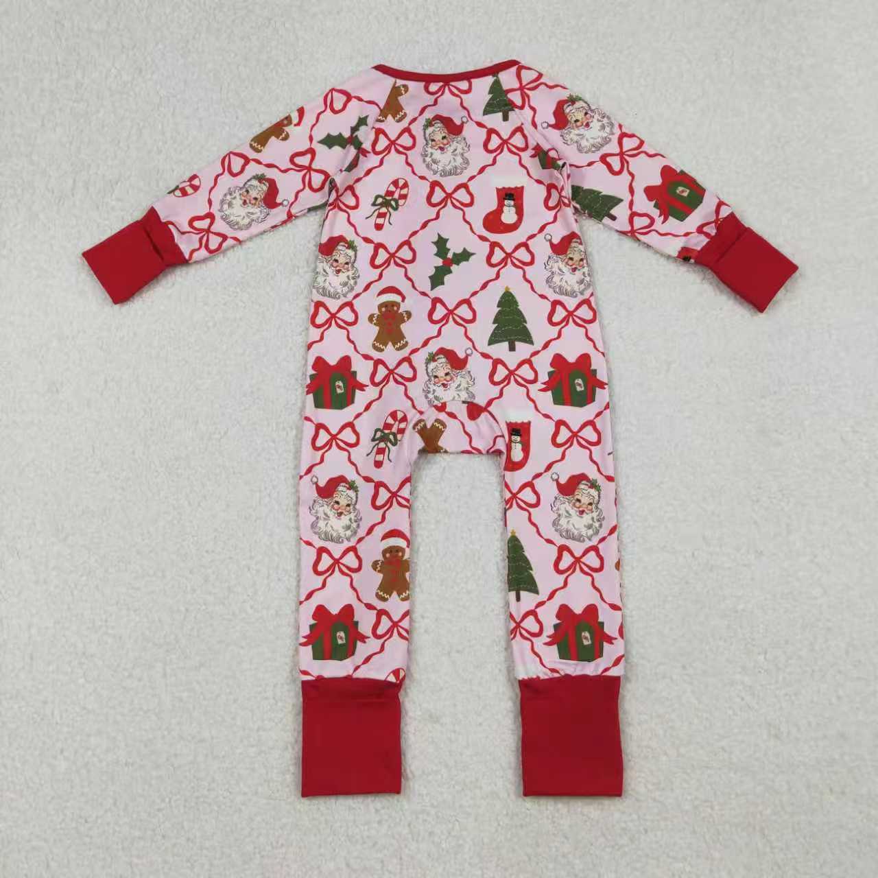 Sibling Baby Girls Adult Woman Gingerbread Bows Santa Christmas Romper Pajamas Clothes Set RTS