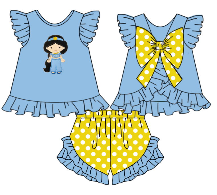 Baby Girl Toddler Short Sleeves Princess Shorts Sibling Clothes Set ( Moq 5 Each Design )