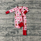 Girls Infant Long Sleeves Gingerbread Bows Santa Zipper Pajamas Footie Romper