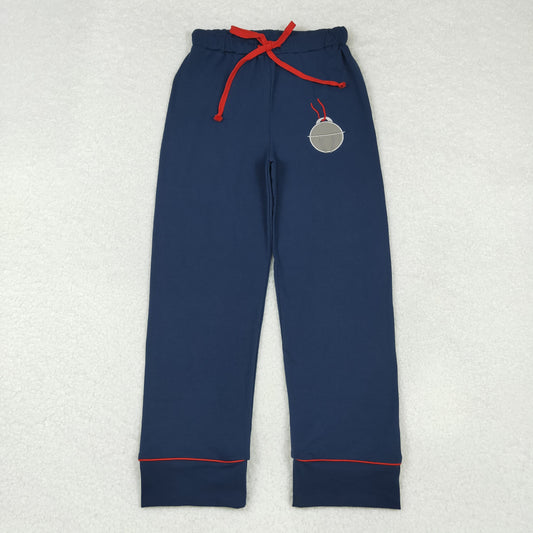 Adult Women Christmas Navy Embroidery Bell Bottom Pants Pajamas