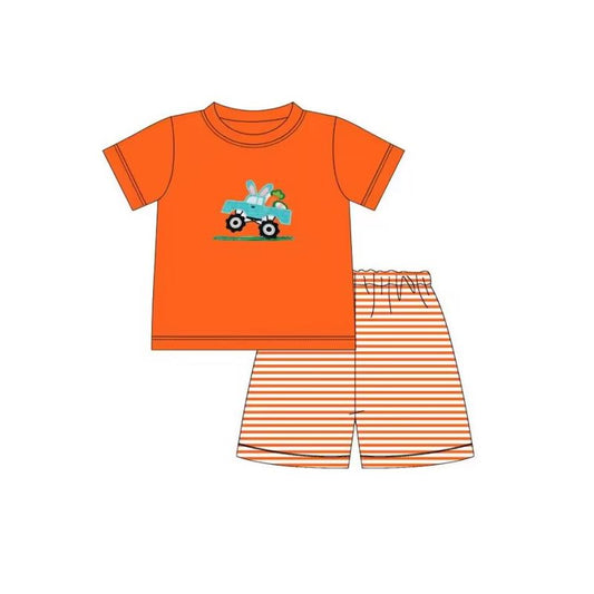 Moq 3 Pre-order BSSO0433 Baby Boy Carrot Truck Tops Stripes Shorts Easter Set