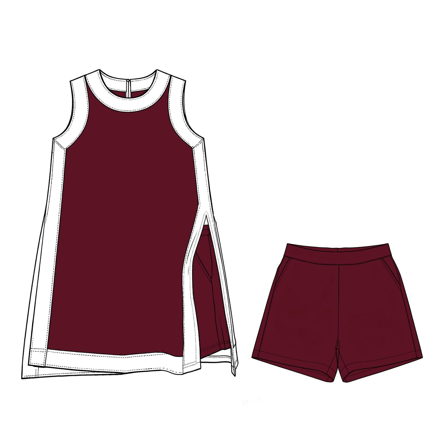 ( Moq 5 ) Preorder Baby Girls Kids Sleeveless Tops Dark Red Pockets Shorts Set Yoga Clothes