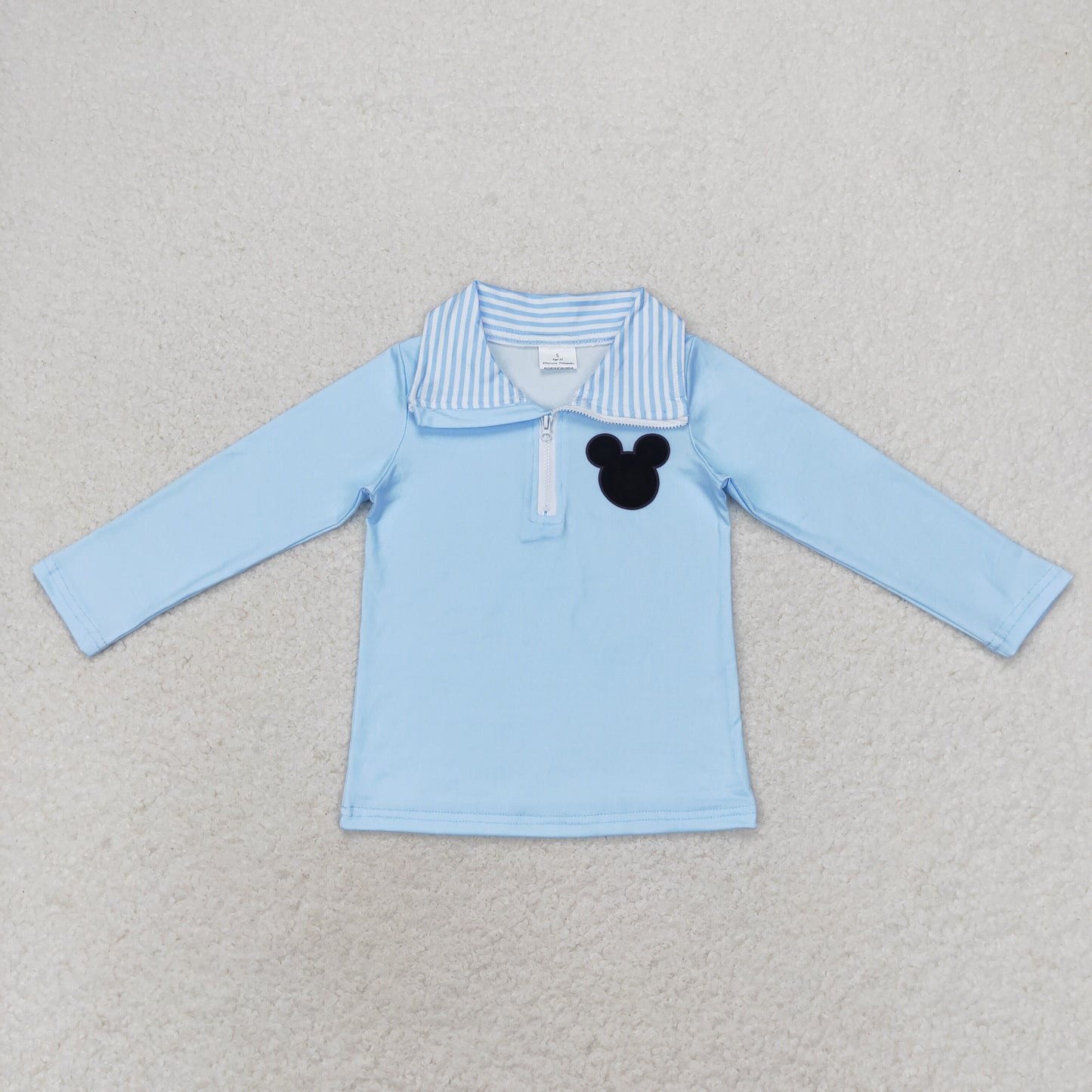 Baby Boy Blue Cartoon Mouse Zip Long Sleeve Tee Shirts Tops