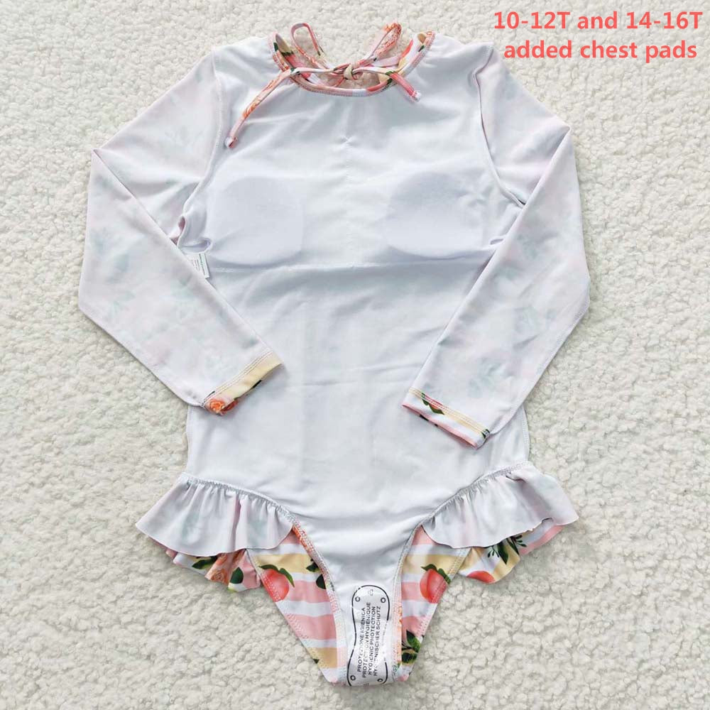 S0139 Baby Girl Peach Floral One Piece Summer Swimsuit