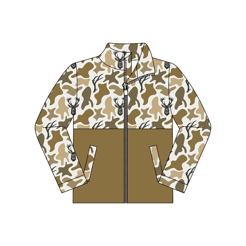 ( Moq 5 ) Preorder Baby Boys Kids Long Sleeves Deer Camo Zipper Pockets Jacket Tops