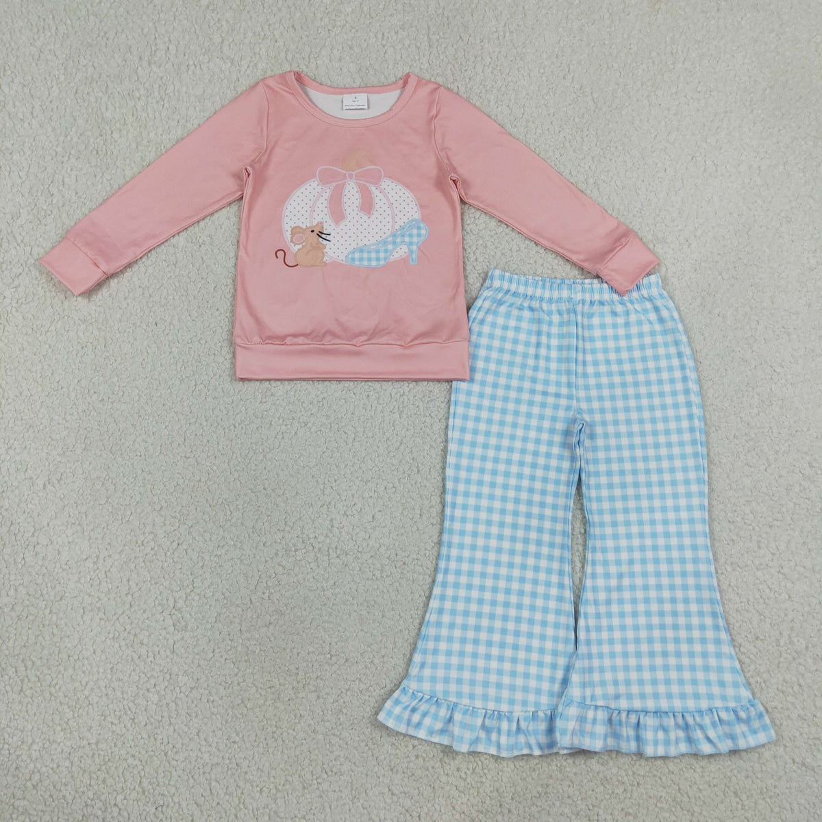 Baby Girls Kids Long Sleeves Pumpkin Bows Tops Blue Plaid Pants Set Fall Clothes RTS