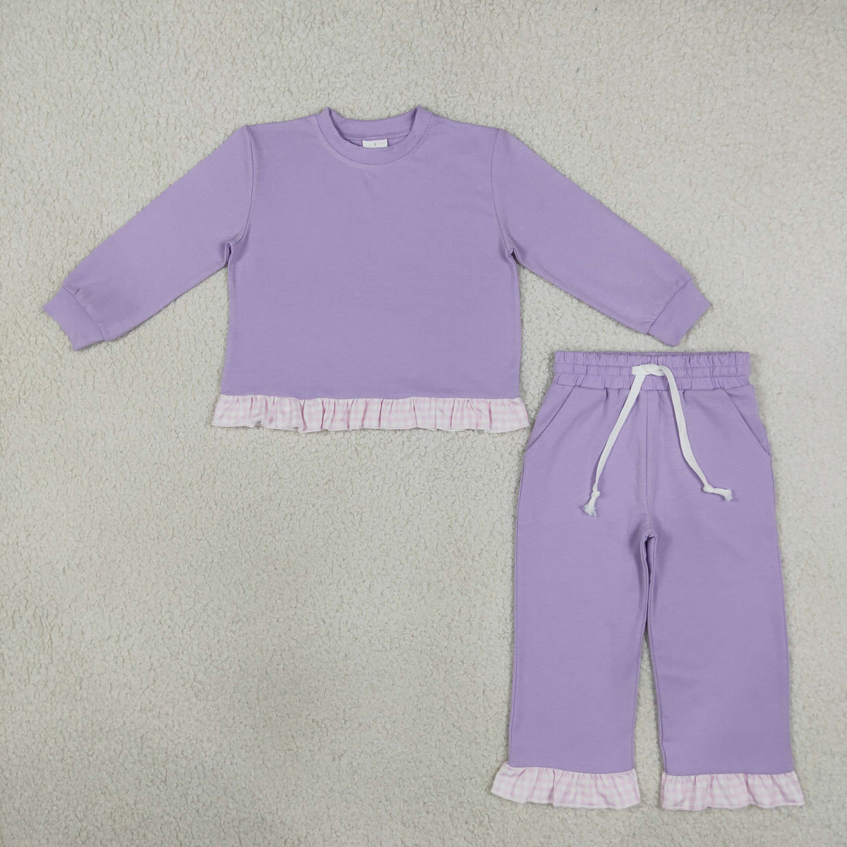 Baby Girls Kids Long Sleeves Ruffle Shirt Pants Lavender Set Cotton Clothes RTS