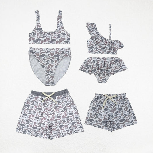 Baby Boy Girl Adult Grey Camo Sibling Family Trunks Swimsuit