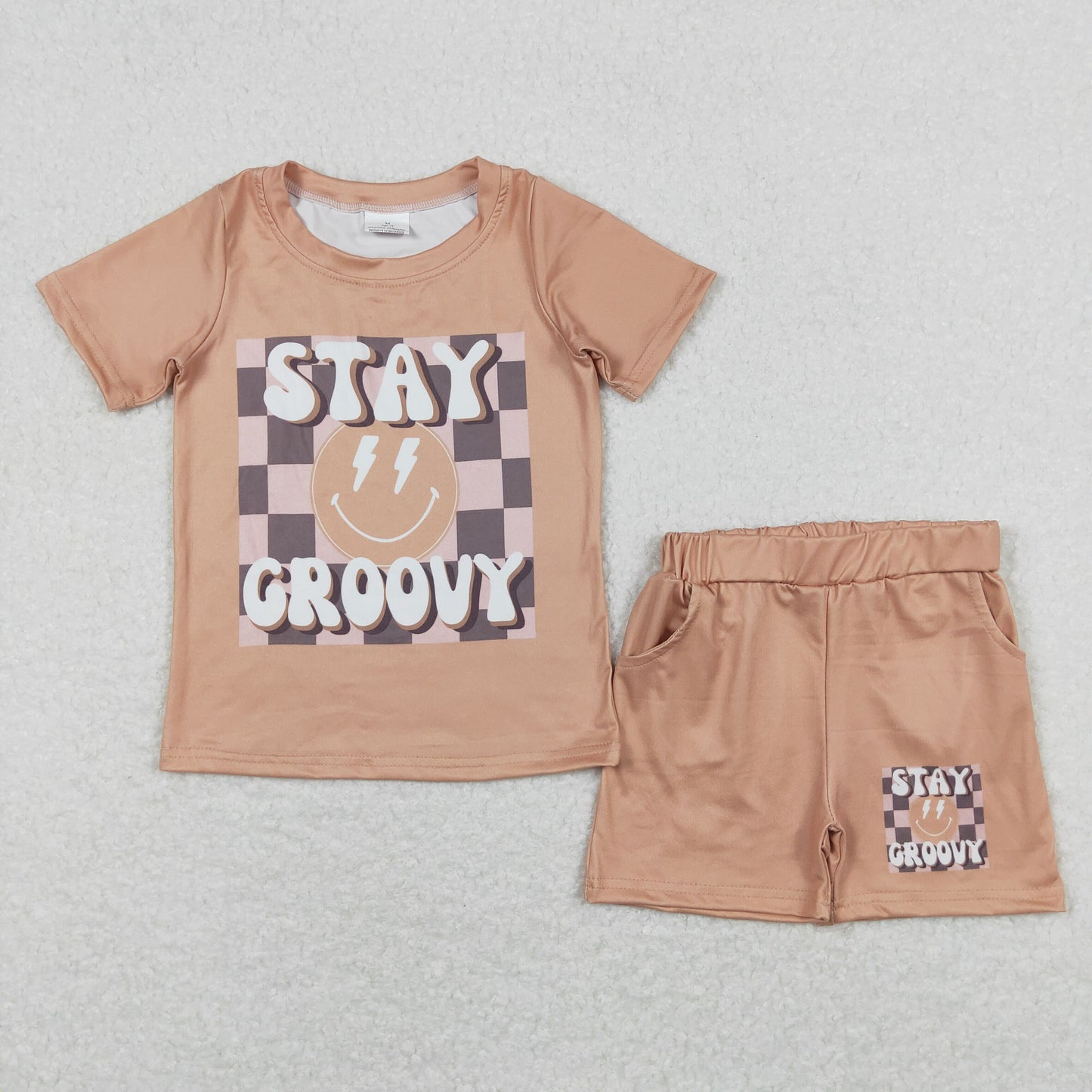 Baby Boy Short Sleeves Smile Checkered Shirt Pocket Shorts Set